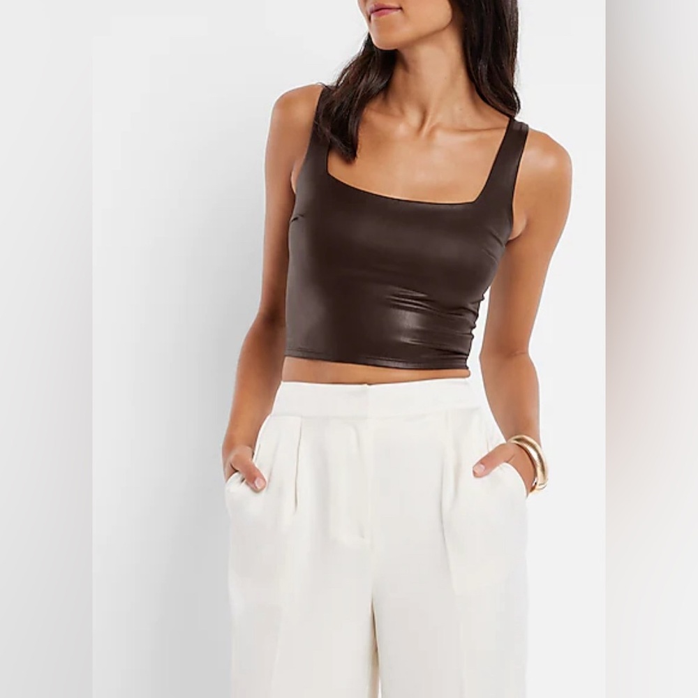 Express Dark Brown Square-Neck Crop Top